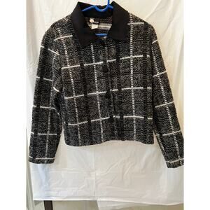 First Option Ladies Jacket Black & White Velvet Collar Button Front  0069